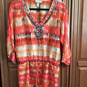Fancy beaded swimsuit/beach cover-up, sz M
